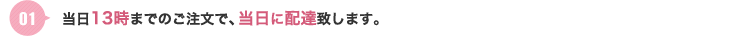 当日13時までのご注文で、当日に配達致します。